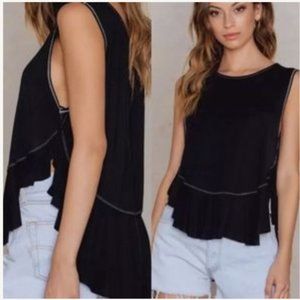 We the Free/Free People Black Ruffled Uptown Sleavless Tank Top Size Small